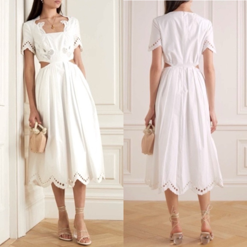 Self-Portrait Broderie Scallop Midi Dress in White Size US 4